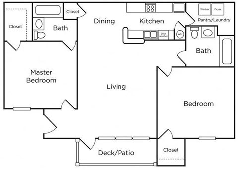 Floor plan for 2 beds, 2 baths, 1124 sqft